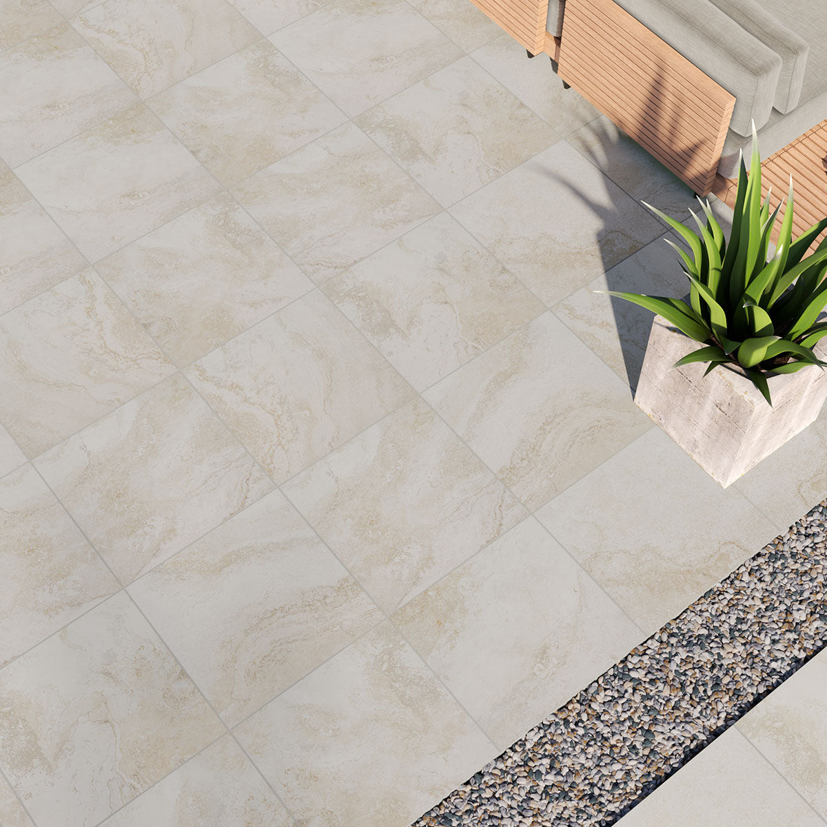 MSI Living Style Travertino 18 x 36 Matte Porcelain paver (LPAVNLIVTRA1836) – MSI room scene