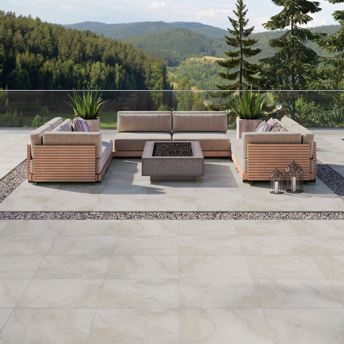 MSI Living Style Travertino 18 x 36 Matte Porcelain paver (LPAVNLIVTRA1836) – MSI room scene