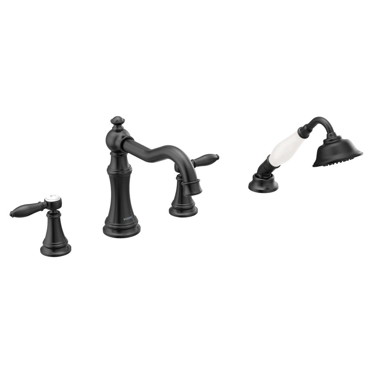 Moen Weymouth Two-Handle Diverter Roman Tub Faucet With Hand Shower TS21104 in Matte Black (TS21104BL)