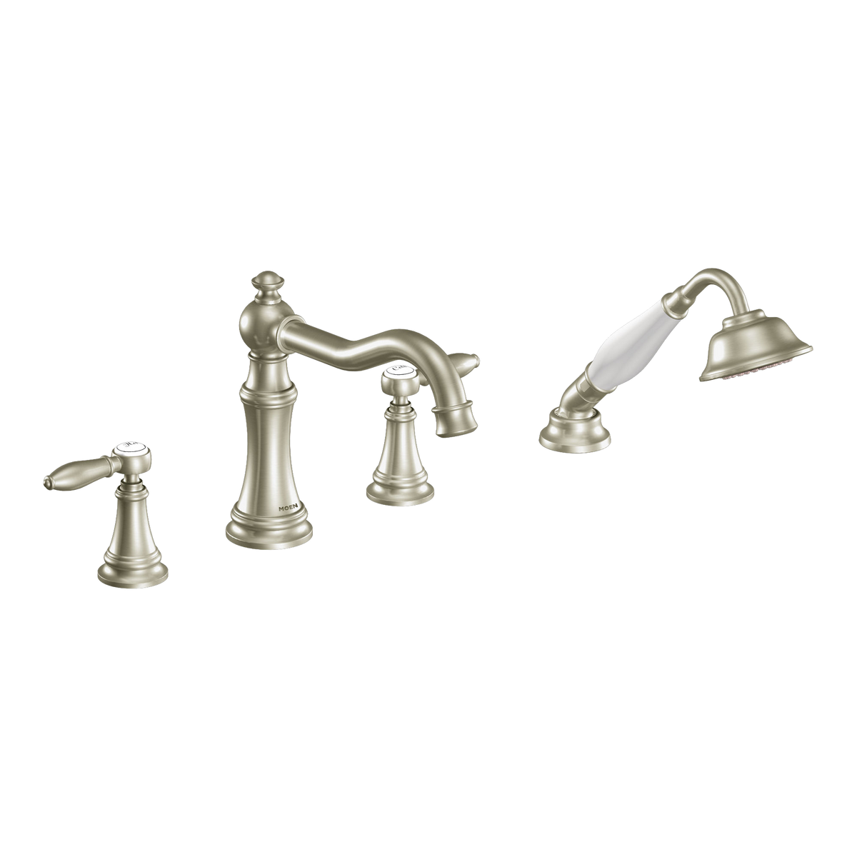 Moen Weymouth Two-Handle Diverter Roman Tub Faucet With Hand Shower TS21104 in Brushed Nickel (TS21104BN)