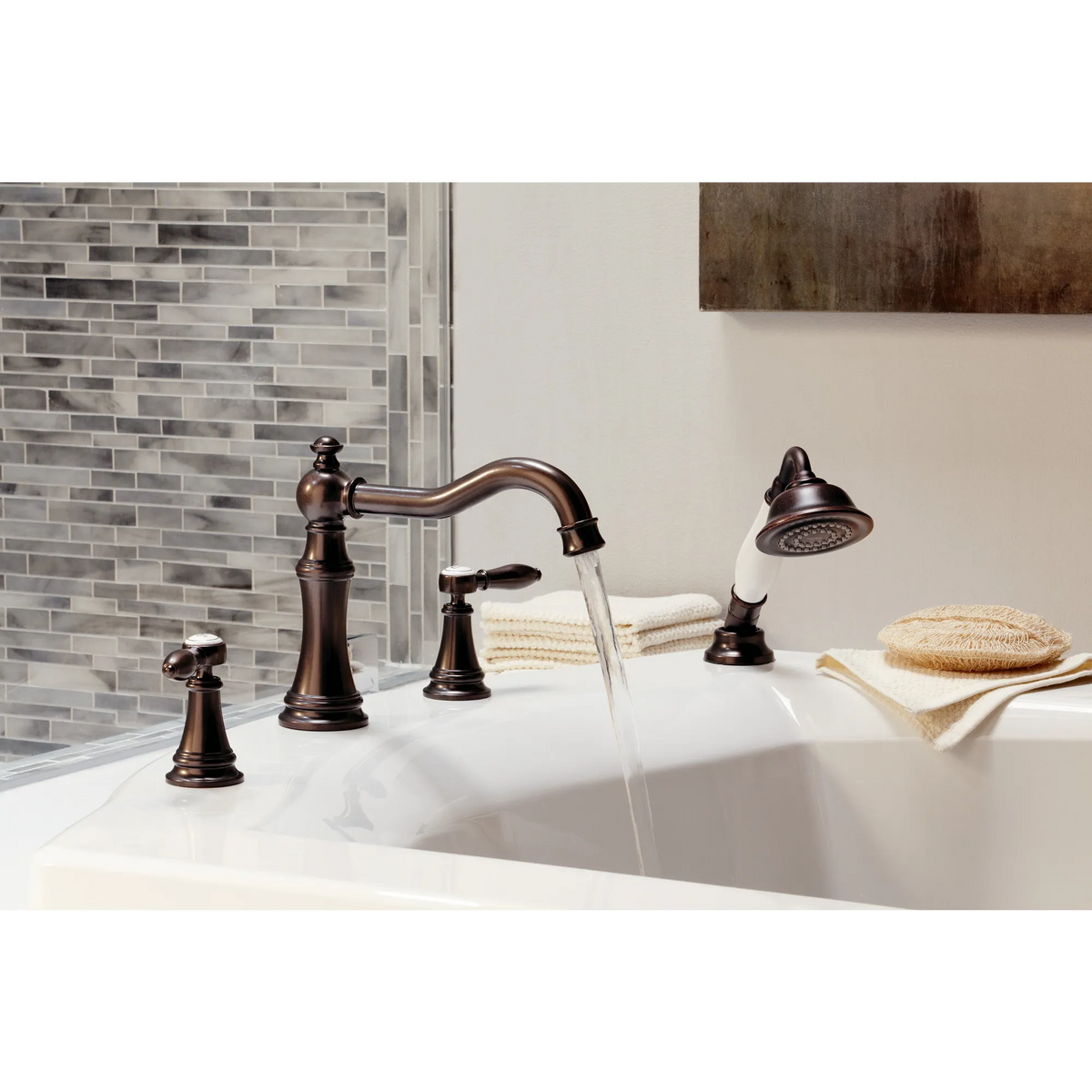 Moen Weymouth Two-Handle Diverter Roman Tub Faucet With Hand Shower TS21104 in Chrome (TS21104) - view 2
