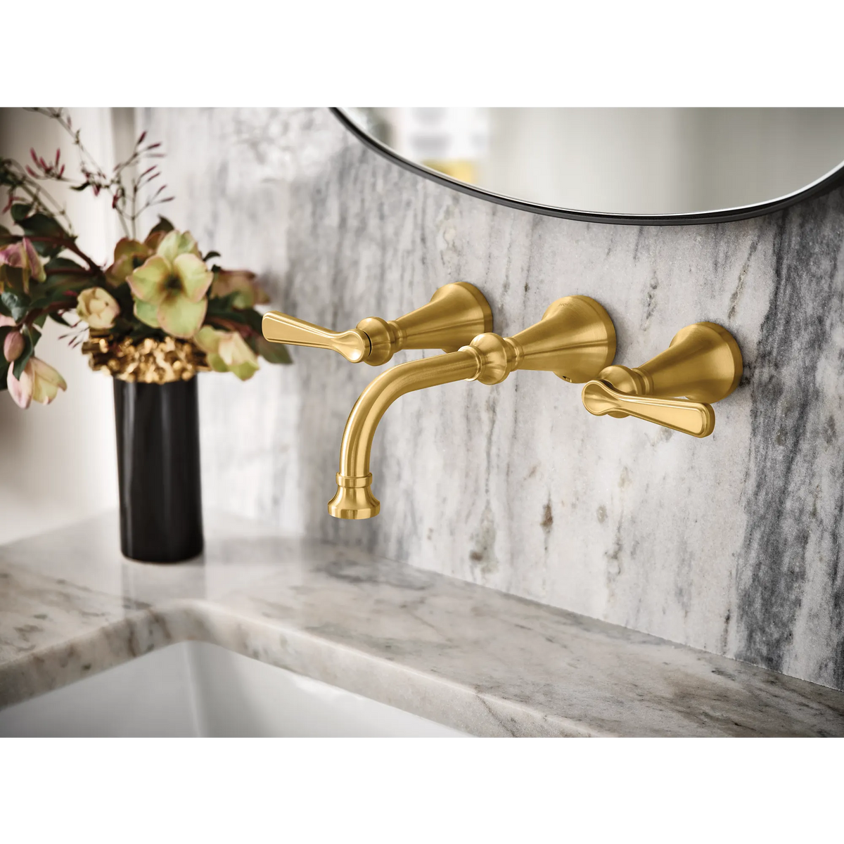 Moen Colinet Two-Handle Wall Mount Bathroom Faucet TS44104 in Brushed Gold (TS44104BG) - view 3