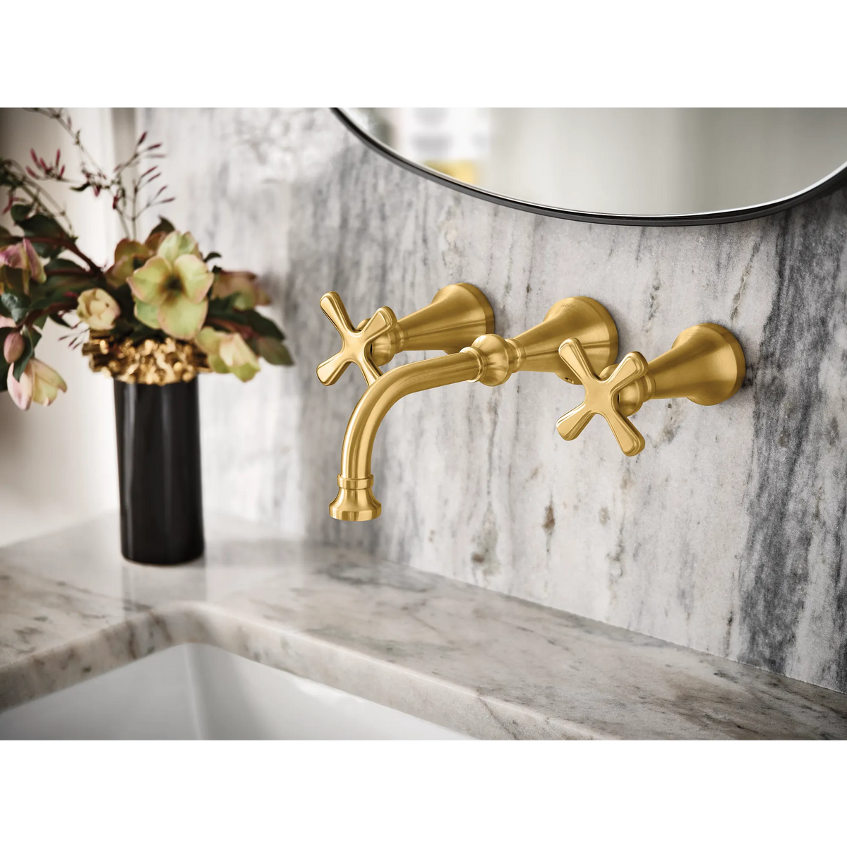 Moen Colinet Two-Handle Wall Mount Bathroom Faucet TS44105 in Brushed Gold (TS44105BG) - view 3