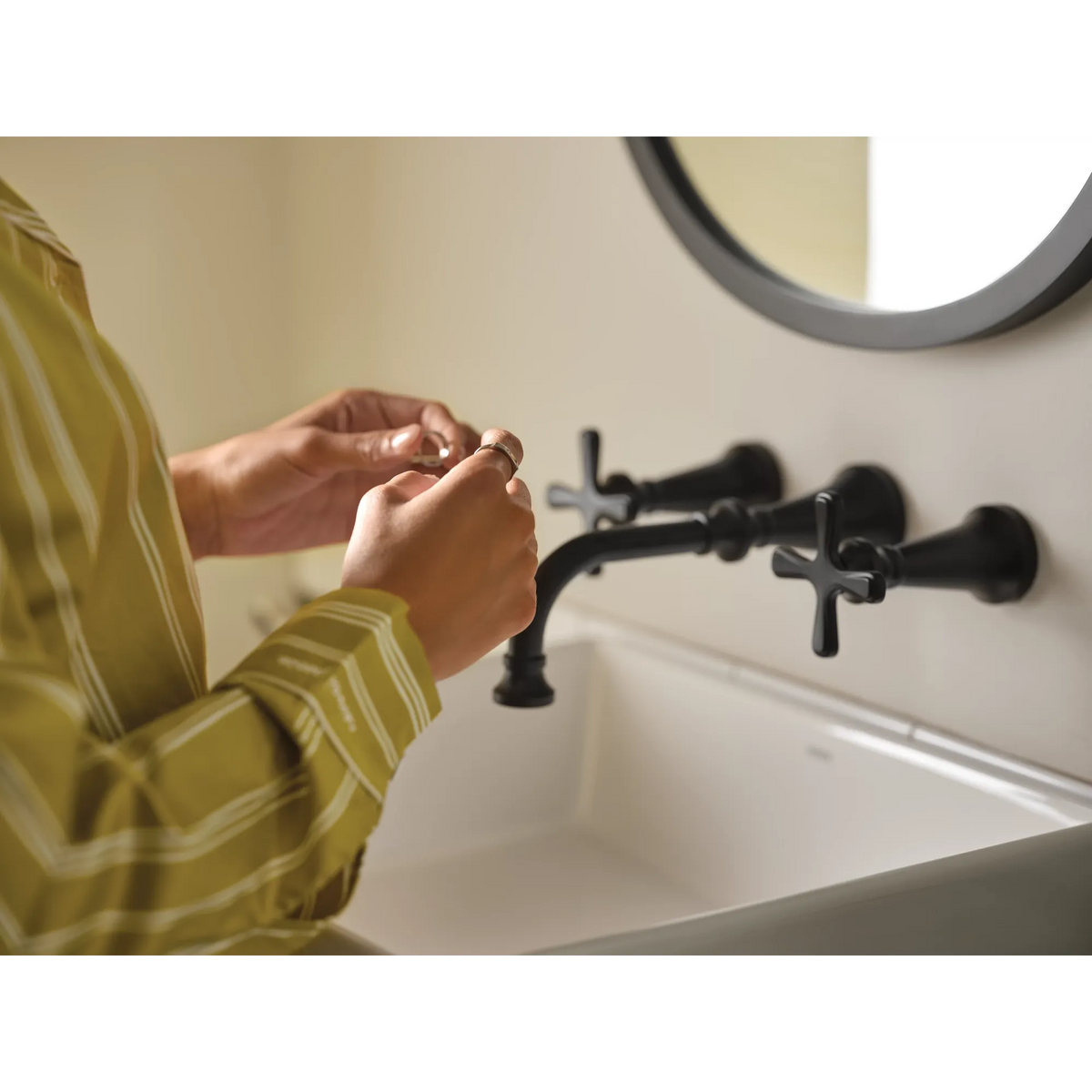 Moen Colinet Two-Handle Wall Mount Bathroom Faucet TS44105 in Matte Black (TS44105BL) - view 4