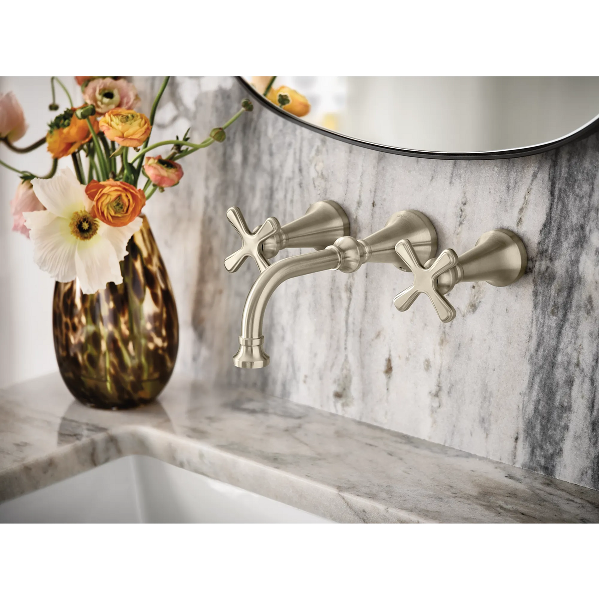Moen Colinet Two-Handle Wall Mount Bathroom Faucet TS44105 in Brushed Nickel (TS44105BN) - view 2