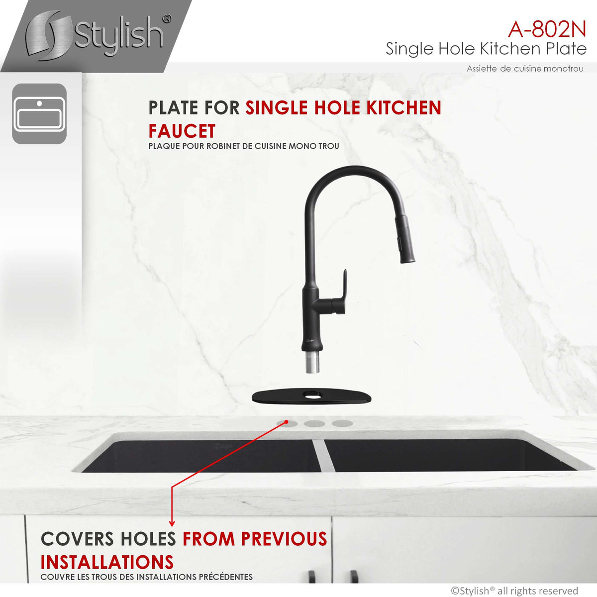 Stylish 10" Kitchen Deck Plate Matte Black A-802N