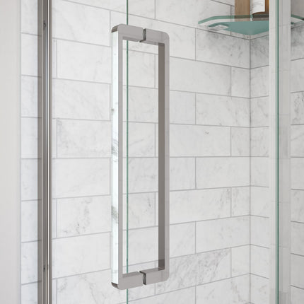 Uptown 57-59 x 76 in. 8 mm Pivot Shower Door for Alcove Installation with Clear glass in Chrome & White Marble - Plumbing Market