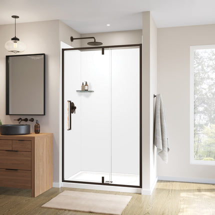 Uptown 45-47 x 76 in. 8 mm Pivot Shower Door for Alcove Installation with Clear glass in Dark Bronze & Beige Marble - Plumbing Market