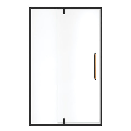 Uptown 45-47 x 76 in. 8 mm Pivot Shower Door for Alcove Installation with Clear glass in Matte Black & Wood - Plumbing Market