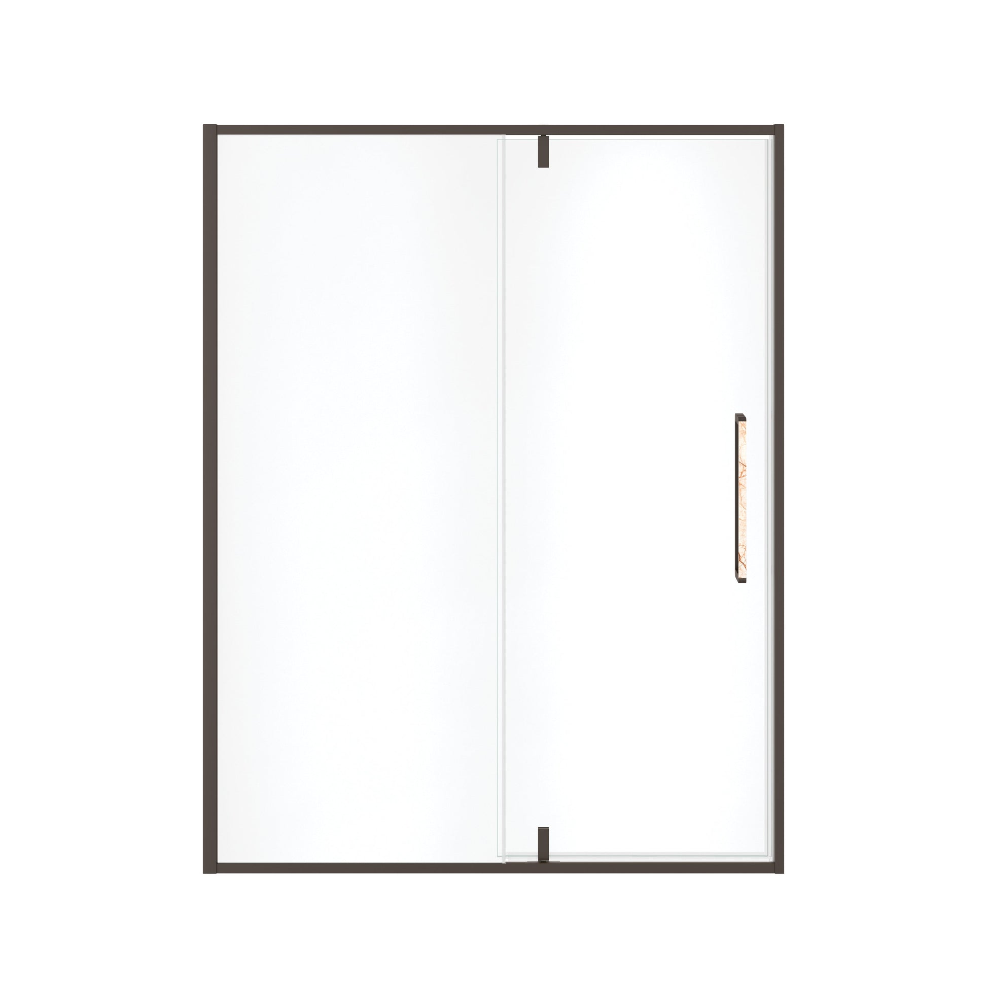 Uptown 57-59 x 76 in. 8 mm Pivot Shower Door for Alcove Installation with Clear glass in Dark Bronze & Beige Marble - Plumbing Market