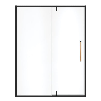 Uptown 57-59 x 76 in. 8 mm Pivot Shower Door for Alcove Installation with Clear glass in Matte Black & Wood - Plumbing Market