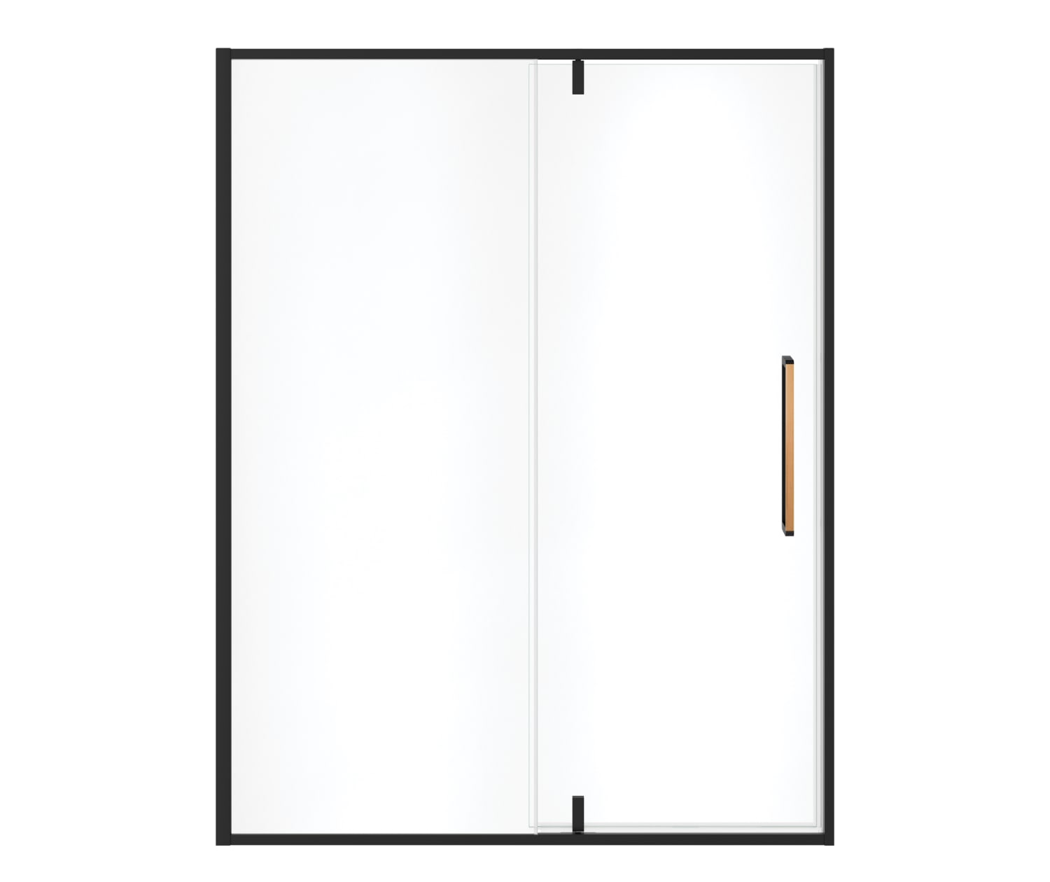 Uptown 57-59 x 76 in. 8 mm Pivot Shower Door for Alcove Installation with Clear glass in Matte Black & Wood - Plumbing Market