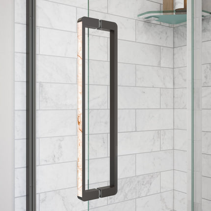 Uptown 56-59 x 76 in. 8 mm Sliding Shower Door for Alcove Installation with Clear glass in Dark Bronze & Beige Marble - Plumbing Market