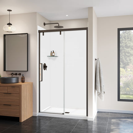 Uptown 44-47 x 76 in. 8 mm Sliding Shower Door for Alcove Installation with Clear glass in Dark Bronze & Beige Marble - Plumbing Market