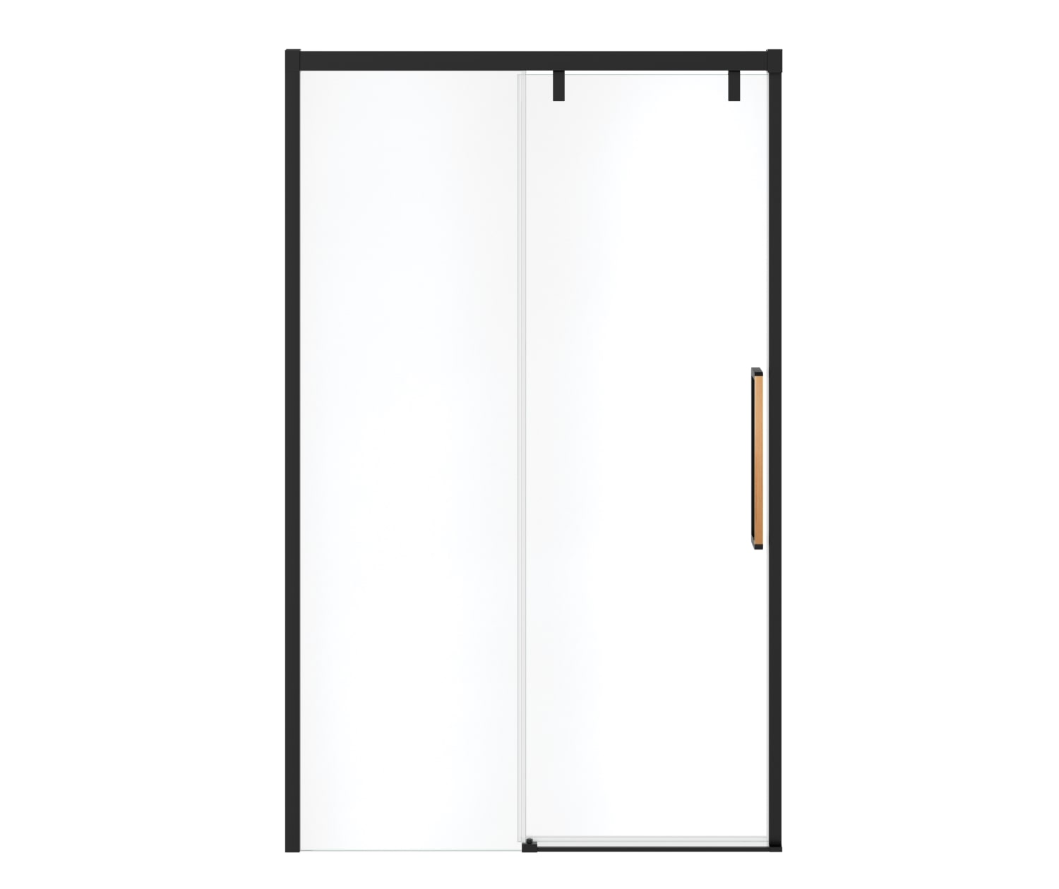 Uptown 44-47 x 76 in. 8 mm Sliding Shower Door for Alcove Installation with Clear glass in Matte Black & Wood - Plumbing Market