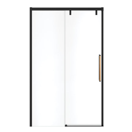 Uptown 44-47 x 76 in. 8 mm Sliding Shower Door for Alcove Installation with Clear glass in Matte Black & Wood - Plumbing Market