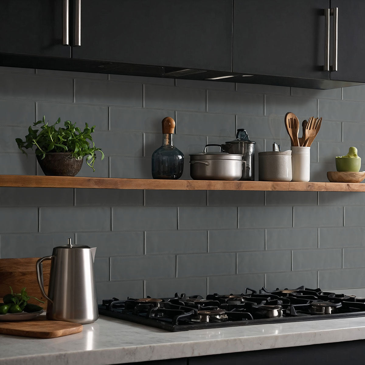 MSI Urbano Graphite 4 x 12 Glossy Ceramic tile (NURBGRA4X12) – MSI room scene (kitchen)