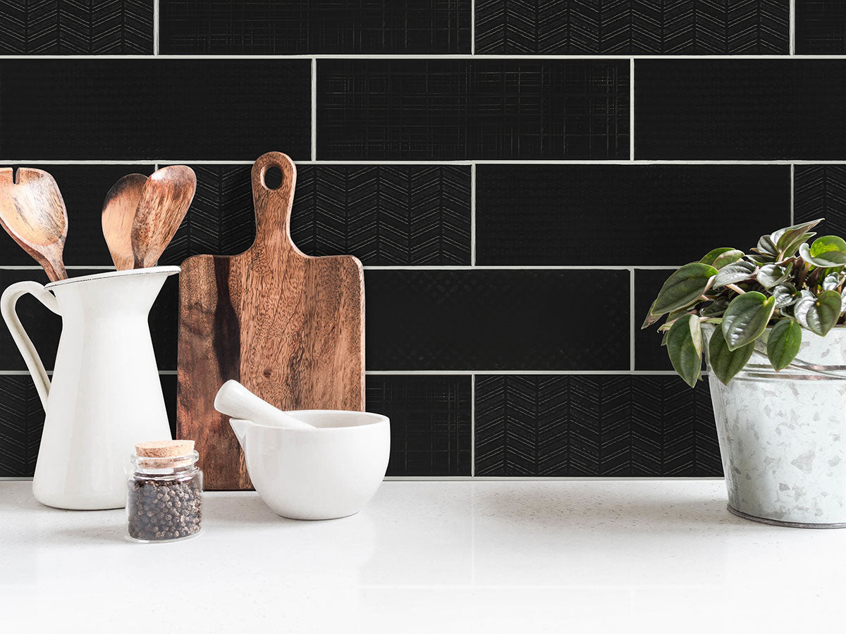 MSI Urbano Ink 3D Mix 4 x 12 Glossy Ceramic tile (NURBINKMIX4X12) – MSI room scene (kitchen)