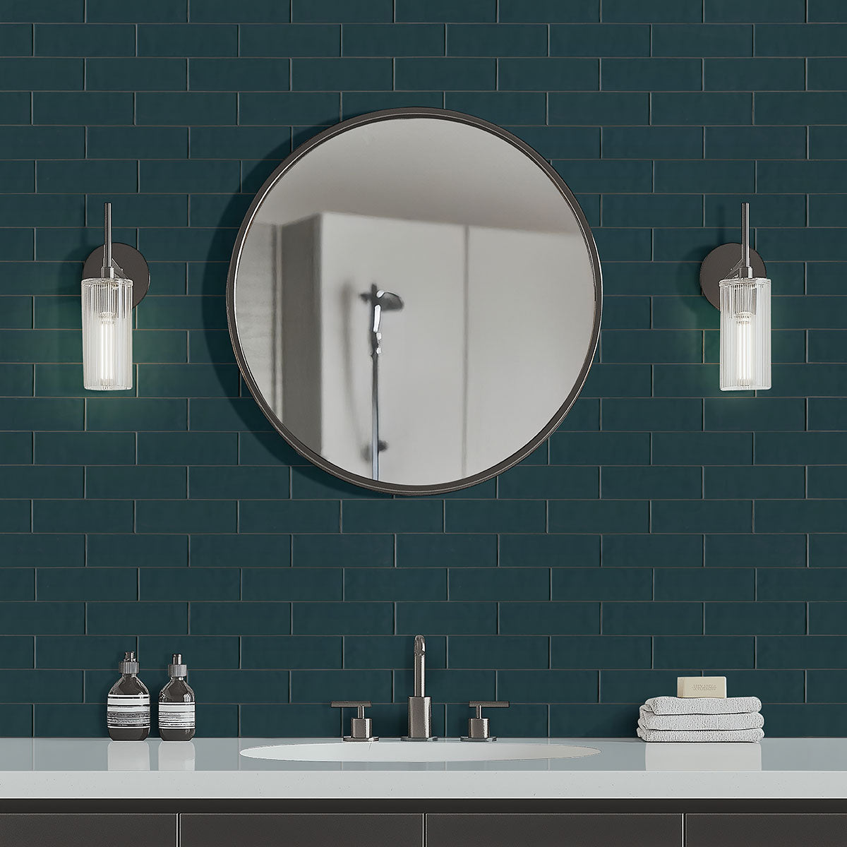 MSI Urbano Navy 4 x 12 Glossy Ceramic tile (NURBNAV4X12) – MSI room scene (bathroom)