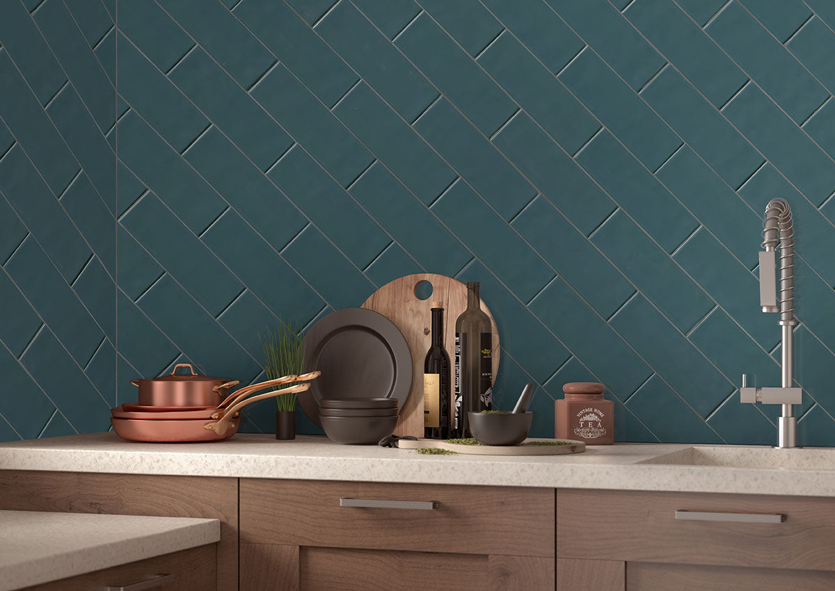MSI Urbano Navy 4 x 12 Glossy Ceramic tile (NURBNAV4X12) – MSI room scene (kitchen)