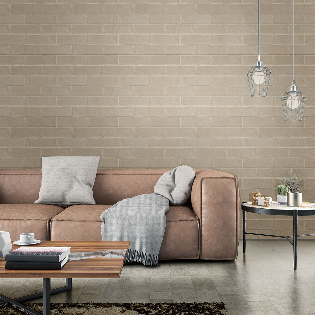 MSI Urbano Warm Concrete 4 x 12 Glossy Ceramic tile (NURBWARCON4X12) – MSI room scene (living room)