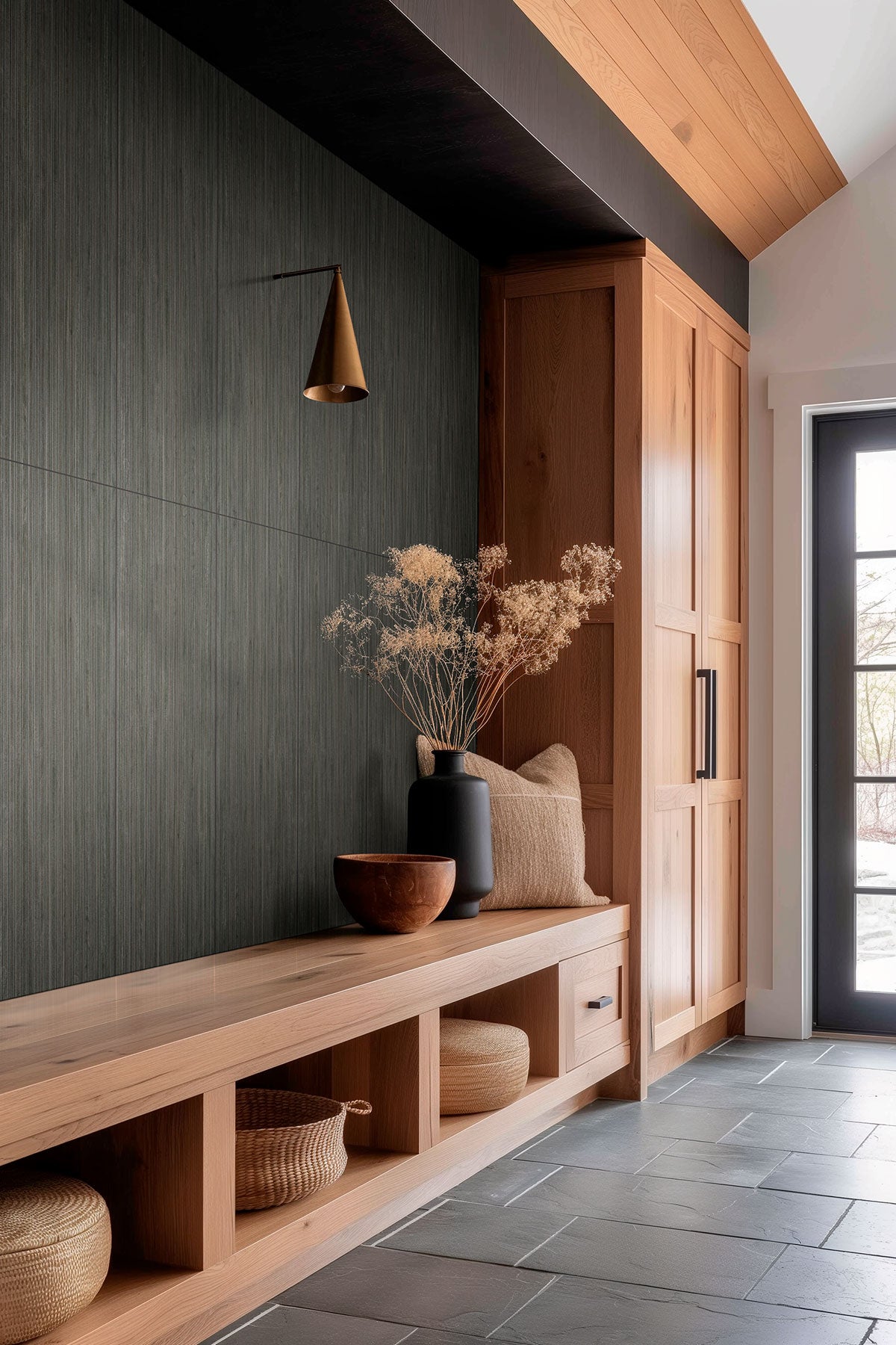MSI Urbanslat Carbon 16 x 48 Matte Ceramic tile (NURBSLACAR1648) – MSI room scene (entryway)