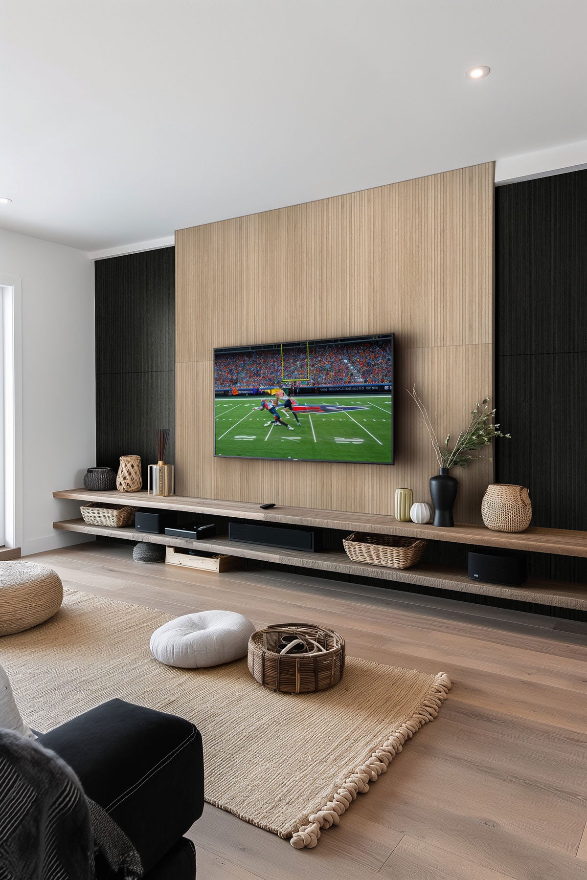 MSI Urbanslat Carbon 16 x 48 Matte Ceramic tile (NURBSLACAR1648) – MSI room scene (living room)