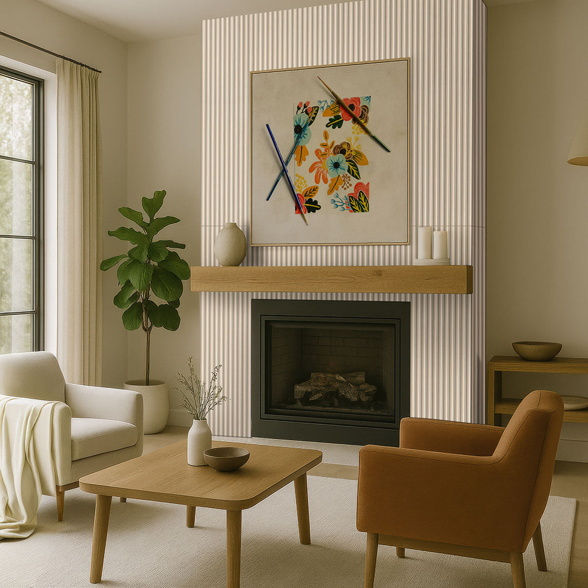 MSI Urbanslat Flute Maple 16 x 48 Matte Ceramic tile (NURBSLAMAP1648) – MSI room scene (living room)