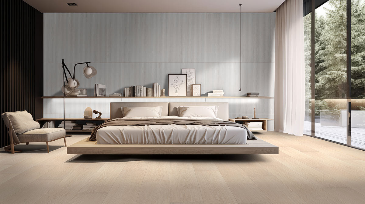 MSI Urbanslat White 16 x 48 Matte Ceramic tile (NURBSLAWHI1648) – MSI room scene (bedroom)