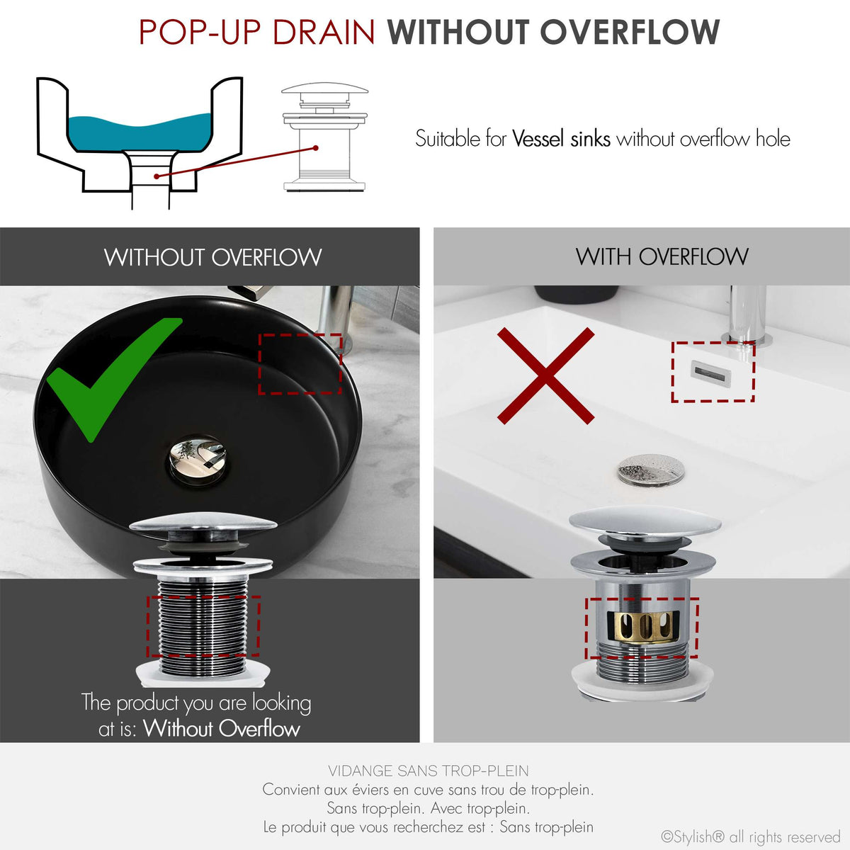 Stylish Pop-Up Bathroom Sink Drains Set Without Overflow Polished Chrome D-702C2