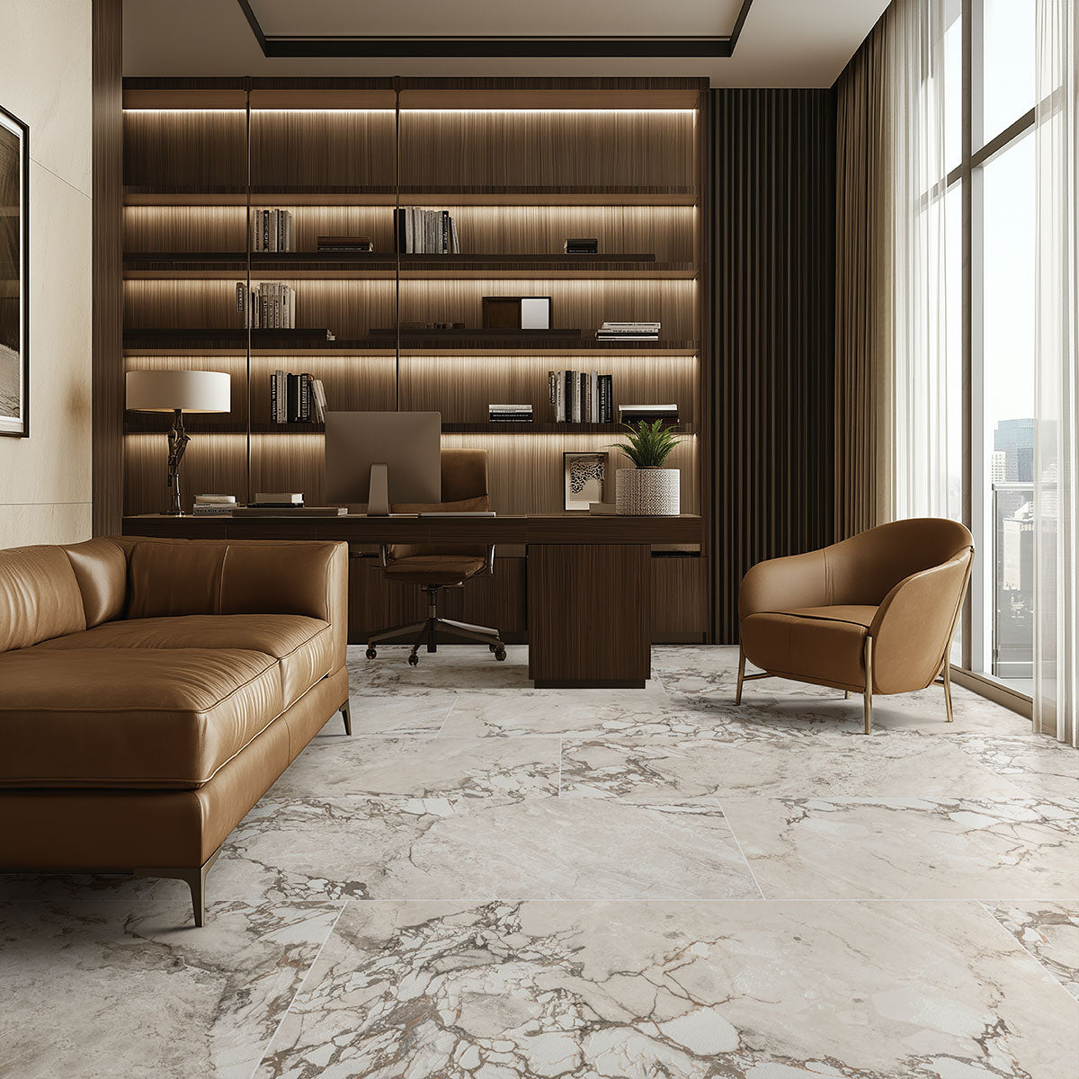 MSI Via Stazione 24 x 48 Matte Porcelain tile (NWGVIASTA2448) – MSI room scene (living room)