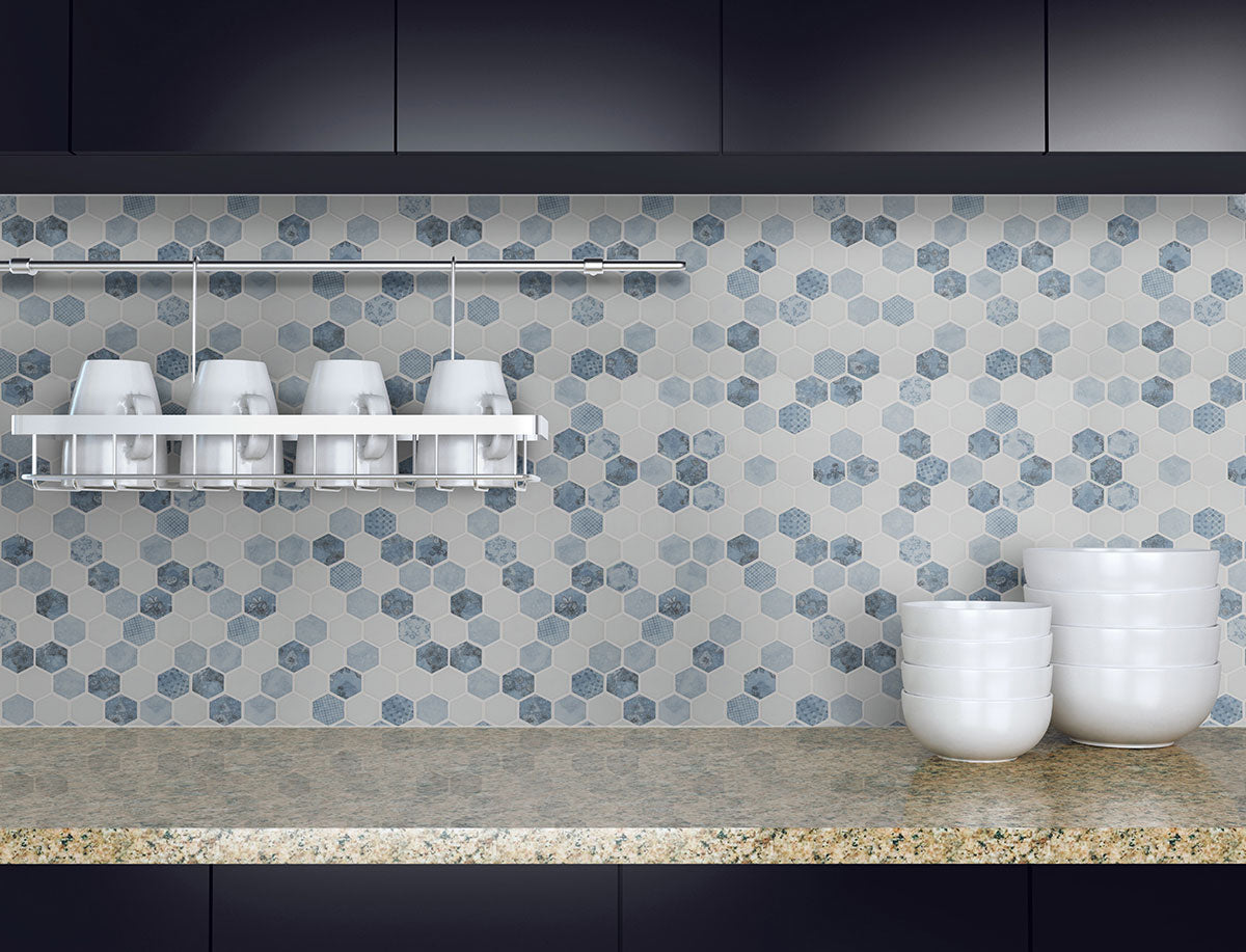MSI Vista Azul 2" Hexagon Matte Glass mosaic (SMOT-GLS-VISAZU6MM) – MSI room scene