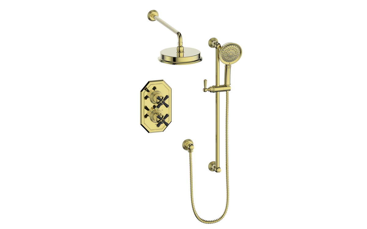 Vogt Carinthia 2-Way TH Shower Kit - Cross Handle (C3) / Brushed Gold/Matte Black