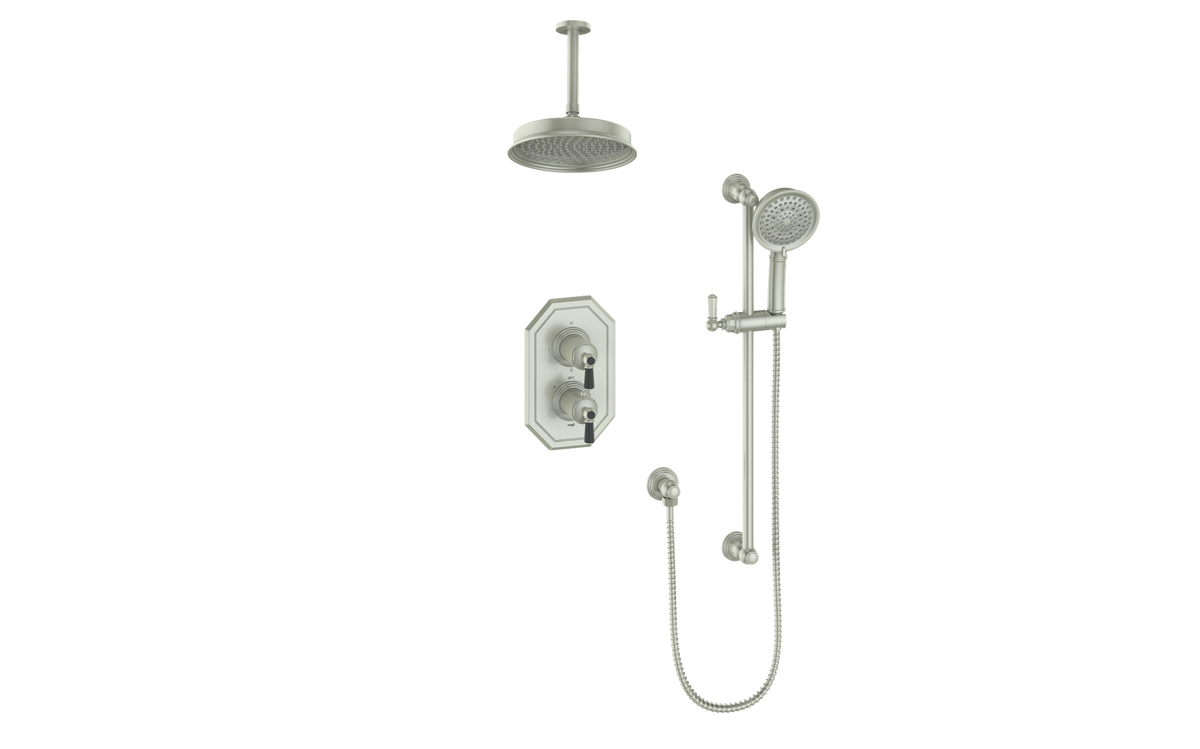 Vogt Carinthia 2-Way TH Shower Kit with 6" Ceiling Arm - Octagonal Handle (C2) / Brushed Nickel/Matte Black