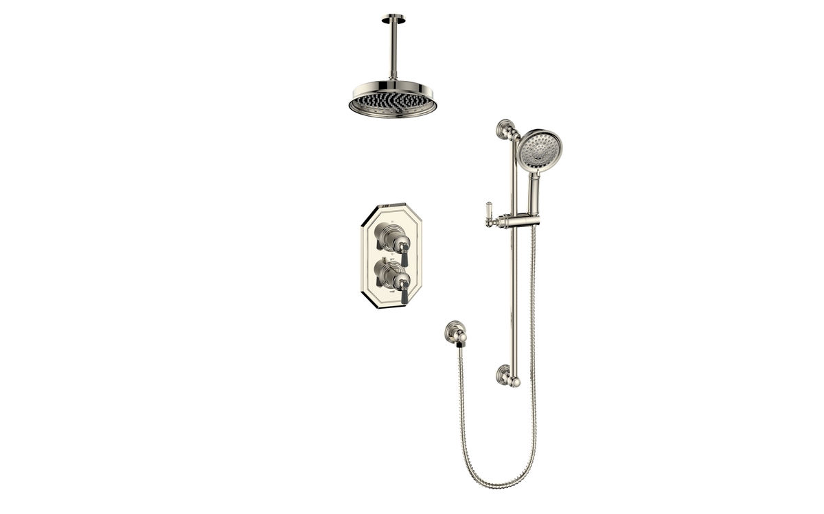 Vogt Carinthia 2-Way TH Shower Kit with 6" Ceiling Arm - Octagonal Handle (C2) / Polished Nickel/Matte Black