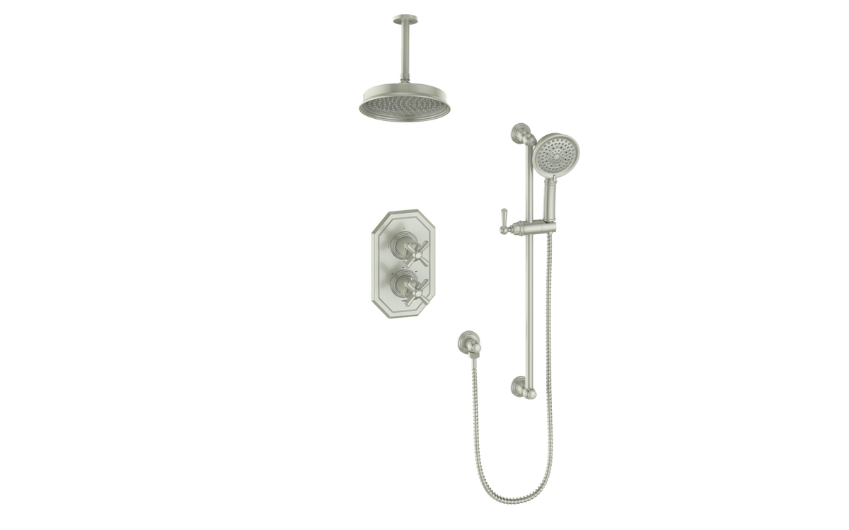 Vogt Carinthia 2-Way TH Shower Kit with 6" Ceiling Arm - Cross Handle (C3) / Brushed Nickel