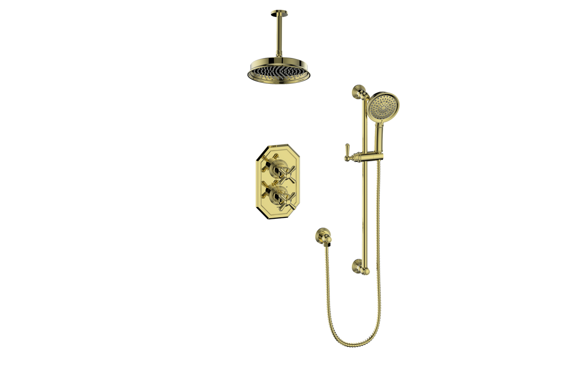 Vogt Carinthia 2-Way TH Shower Kit with 6" Ceiling Arm - Cross Handle (C3) / Brushed Gold