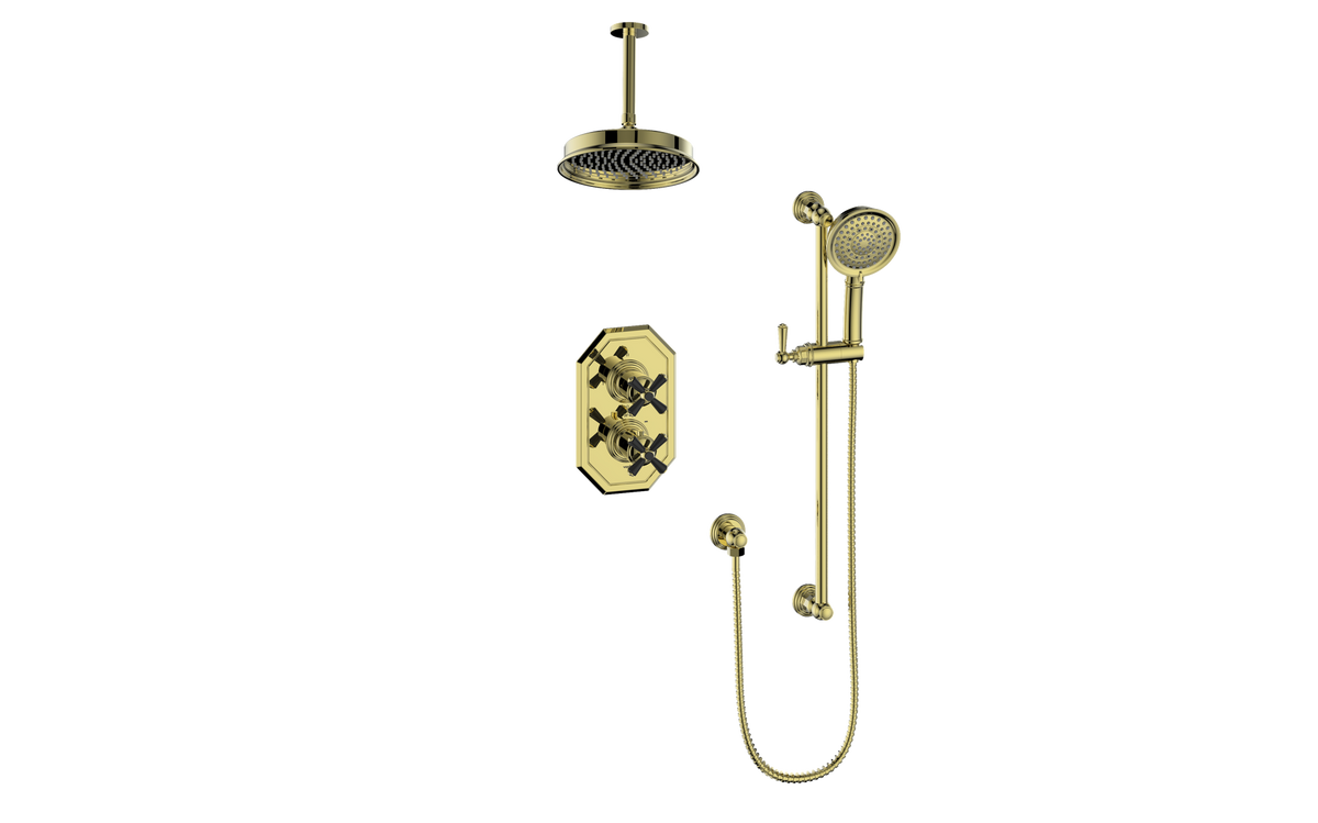 Vogt Carinthia 2-Way TH Shower Kit with 6" Ceiling Arm - Cross Handle (C3) / Brushed Gold/Matte Black
