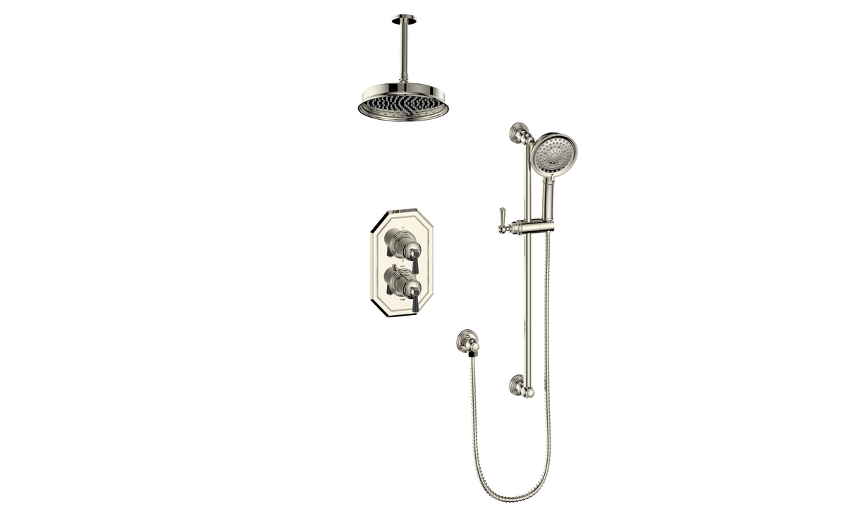 Vogt Carinthia 2-Way TH Shower Kit with 6" Ceiling Arm - Lever Handle (C1) / Polished Nickel/Matte Black