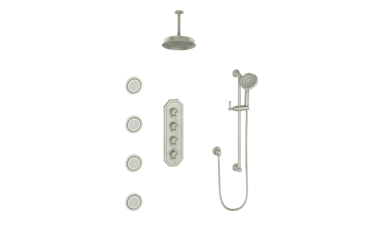 Vogt Carinthia 3/4" High-Flow TH Shower Kit with Body Jets and 6" Ceiling Arm - Lever Handle (C1) / Brushed Nickel