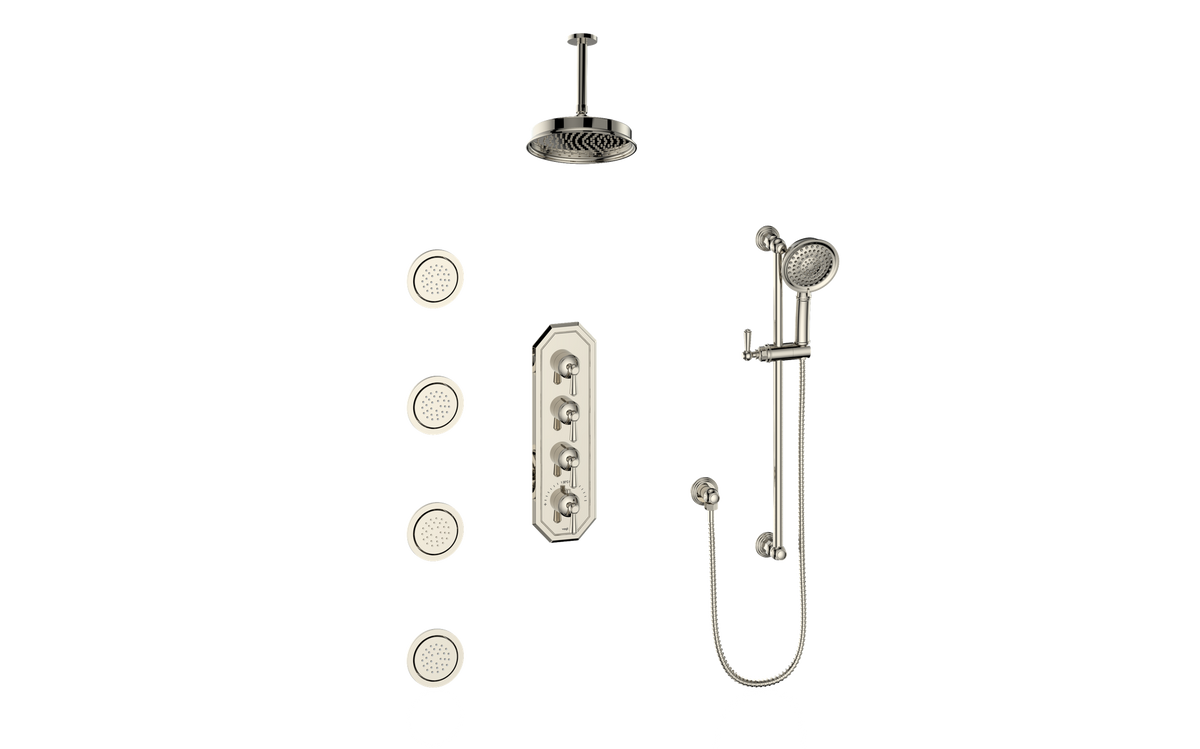 Vogt Carinthia 3/4" High-Flow TH Shower Kit with Body Jets and 6" Ceiling Arm - Lever Handle (C1) / Polished Nickel