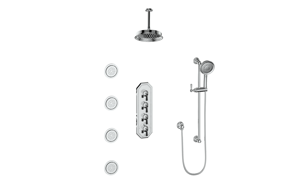 Vogt Carinthia 3/4" High-Flow TH Shower Kit with Body Jets and 6" Ceiling Arm - Lever Handle (C1) / Chrome/Matte Black