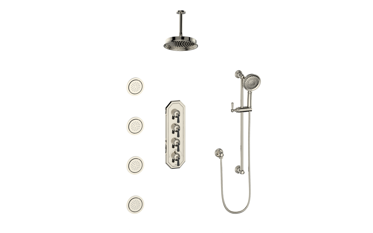 Vogt Carinthia 3/4" High-Flow TH Shower Kit with Body Jets and 6" Ceiling Arm - Lever Handle (C1) / Polished Nickel/Matte Black
