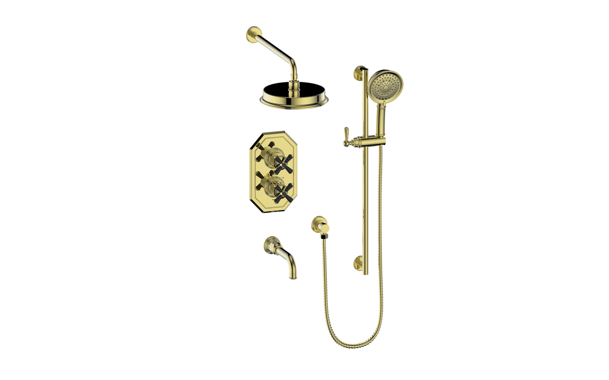 Vogt Carinthia 3-Way TH Shower Kit - Cross Handle (C3) / Brushed Gold/Matte Black