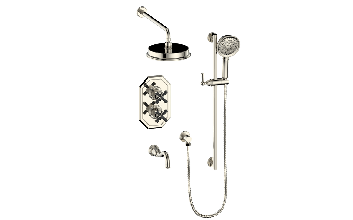 Vogt Carinthia 3-Way TH Shower Kit - Cross Handle (C3) / Polished Nickel/Matte Black