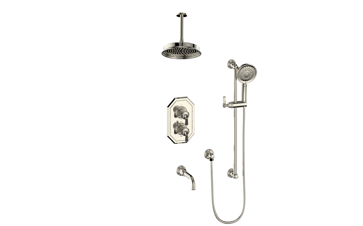 Vogt Carinthia 3-Way TH Shower Kit with 6" Ceiling Arm - Octagonal Handle (C2) / Polished Nickel/Matte Black