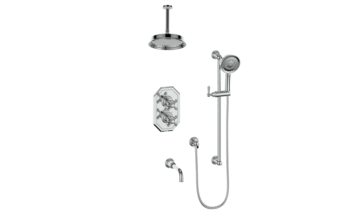 Vogt Carinthia 3-Way TH Shower Kit with 6" Ceiling Arm - Cross Handle (C3) / Chrome