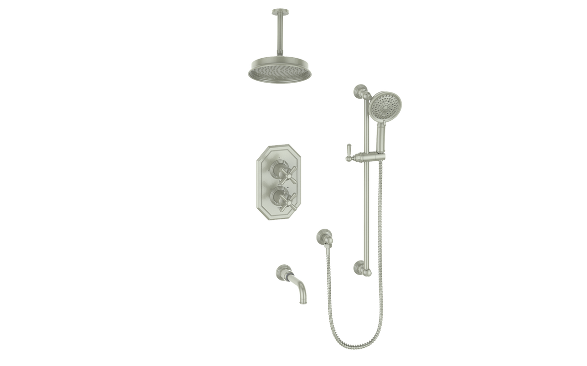 Vogt Carinthia 3-Way TH Shower Kit with 6" Ceiling Arm - Cross Handle (C3) / Brushed Nickel