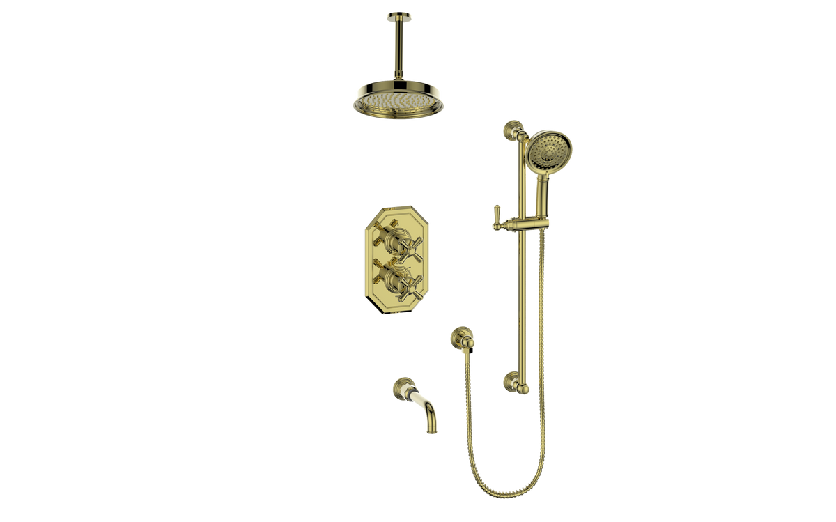 Vogt Carinthia 3-Way TH Shower Kit with 6" Ceiling Arm - Cross Handle (C3) / Brushed Gold