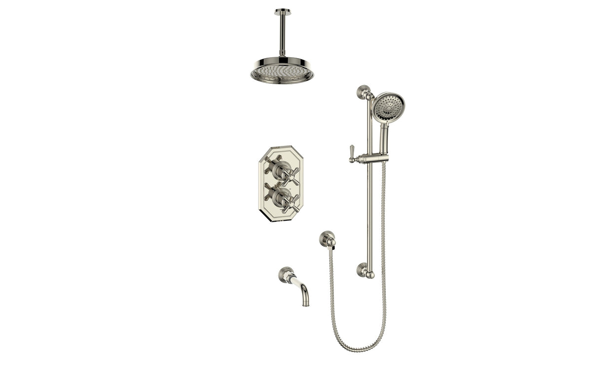 Vogt Carinthia 3-Way TH Shower Kit with 6" Ceiling Arm - Cross Handle (C3) / Polished Nickel